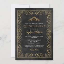 Holly Black Guld Princess Tiara Quinceañera Inbjudningar