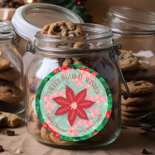 Holly Blommigt jul Homemade Helgdag Baking Runt Klistermärke