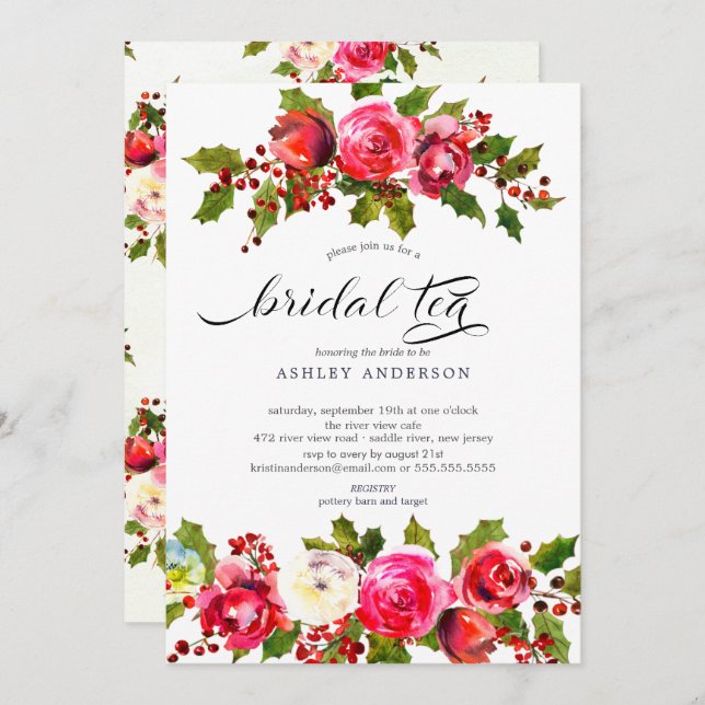 Holly Blommigt Möhippa Möhippa Tea Inbjudningar (Fram/baksida)