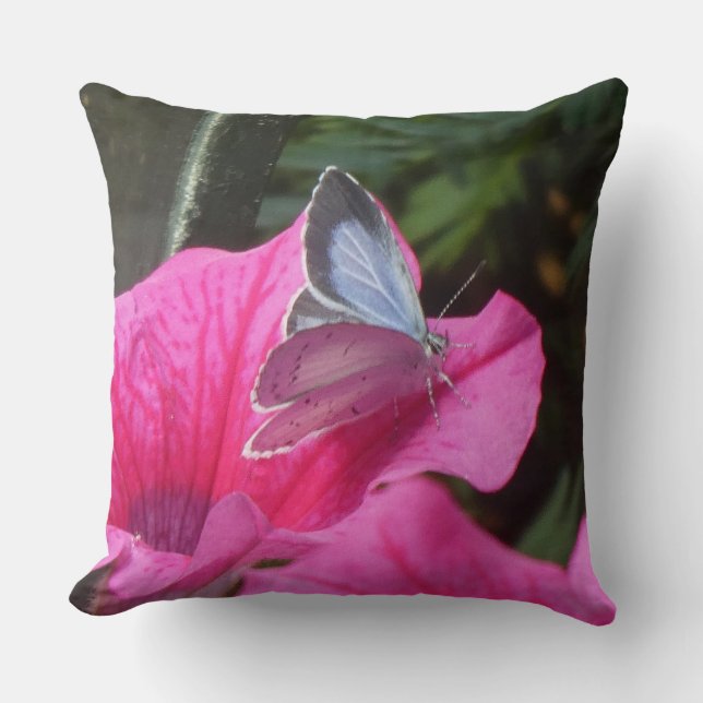 Holly Blue Butterfly on Pink Flower Throw Pillow Kudde (Framsida)