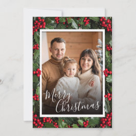 Holly Border Flat Christmas Card Tack Kort