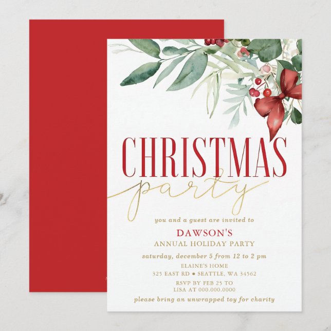 Holly Botanical Corporate julfest  Inbjudningar (Fram/baksida)