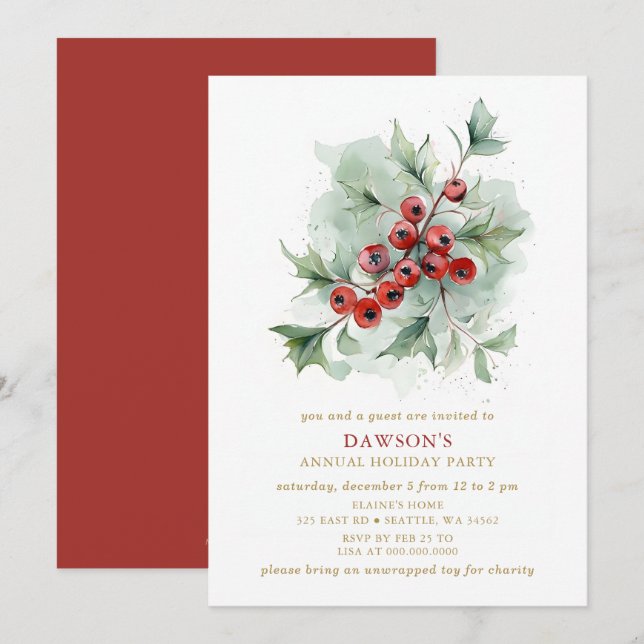 Holly Botanical Corporate julfest  Inbjudningar (Fram/baksida)