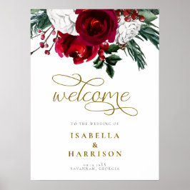 HOLLY Burgundy Blommigt jul Bröllop Välkommen Poster
