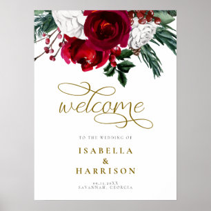HOLLY Burgundy Blommigt jul Bröllop Välkommen Poster