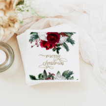 HOLLY Burgundy Guld Blommigt God jul