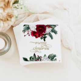 HOLLY Burgundy Guld Blommigt God jul Pappersservett