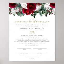 HOLLY Burgundy Winter Blommigt Giftermål certifika Poster