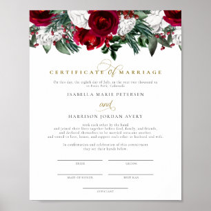 HOLLY Burgundy Winter Blommigt Giftermål certifika Poster