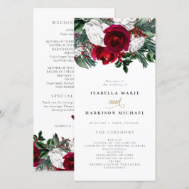 HOLLY Burgundy Winter Blommigt Guld Bröllopsprogra Tack Kort