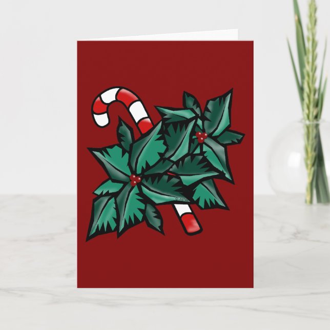 Holly & Candy cane Helgkort (Framsida)