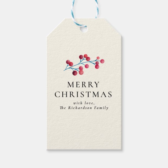 Holly Cherry God jul Personlig Family Presentetikett (Framsidan)