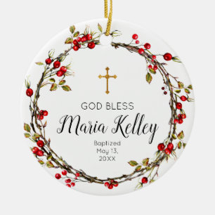 Holly christmas Personlig Girl Baptism Ornamst Julgransprydnad Keramik