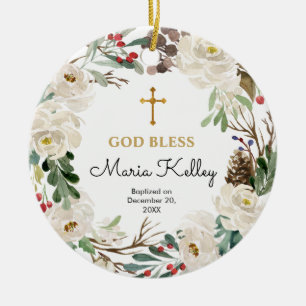 Holly christmas Personlig Girl Baptism Ornamst Julgransprydnad Keramik