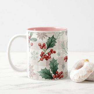 Holly Christmas Snow Watercolor Två-Tonad Mugg
