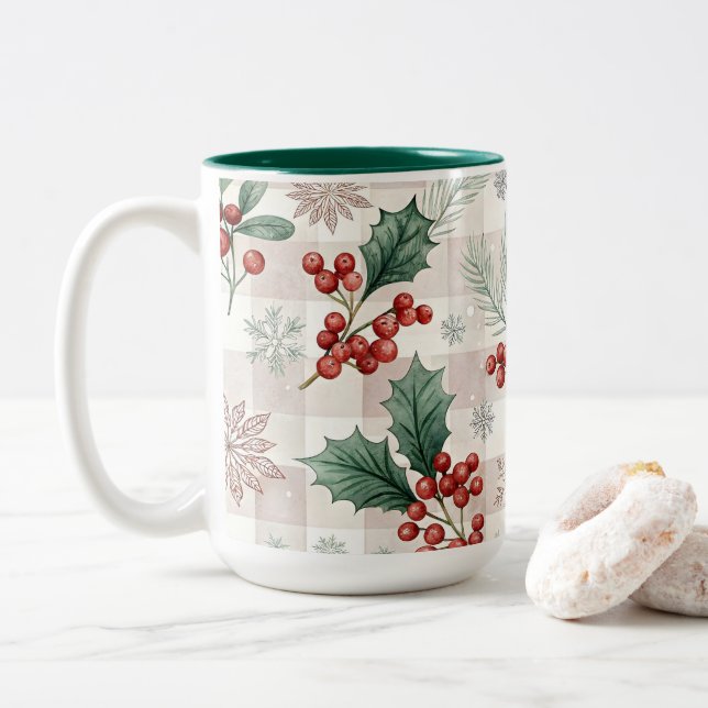 Holly Christmas Snow Watercolor Två-Tonad Mugg (Med munk)