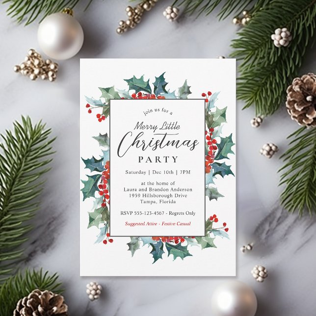 Holly Evergreens Merry Little jul Party Inbjudningar (Available in both printed and instant download digital formats.)