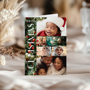 Holly Festive Family Photo Collage jul Kort