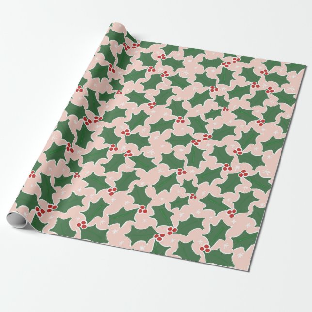 Holly Festive-julomslutning papper Presentpapper (Utrullad)