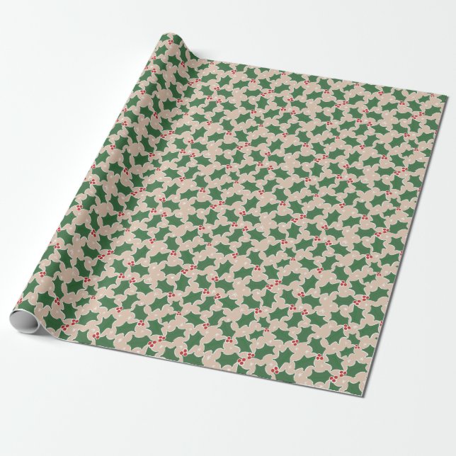 Holly Festive-julomslutning papper Presentpapper (Utrullad)