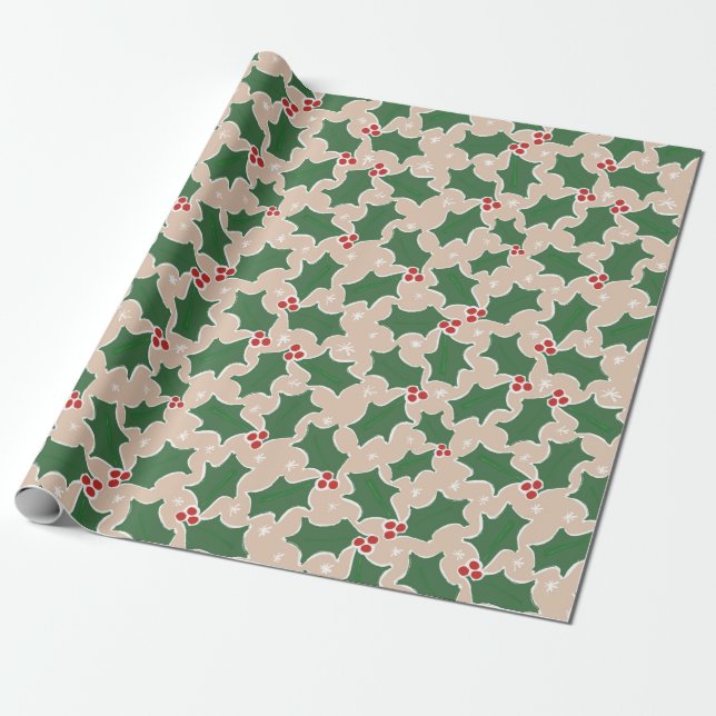 Holly Festive-julomslutning papper Presentpapper (Utrullad)