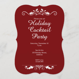Holly Flourish Red Helgdag Cocktail-inbjudan Inbjudningar