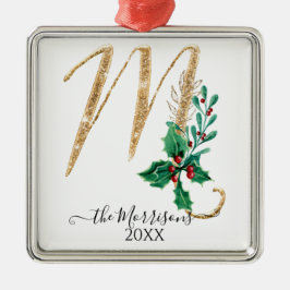 Holly Foliage Monogram M Guld Glitter jul Julgransprydnad Metall