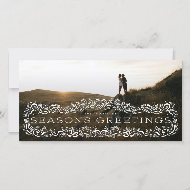 Holly Framed Seasons Greetings Photo Holiday Card (Framsida)