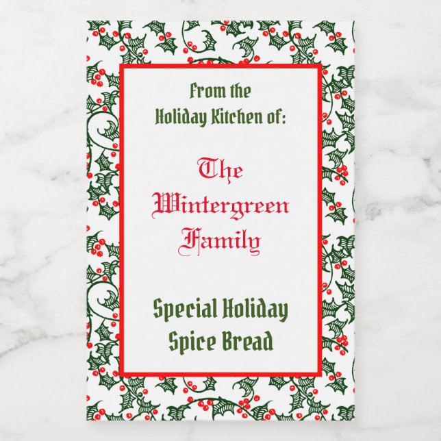 Holly från Helgdag Kitchen of Family Baking Mat Etikett (Singel etikett)