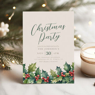 Holly Garland Elegant julfestinladning Inbjudningar