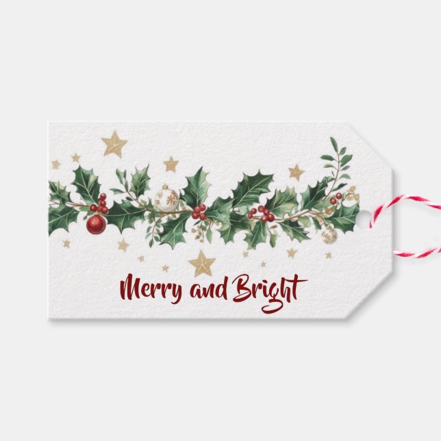 Holly Garland Merry & Bright Presentetikett (Framsidan (Horizontal))