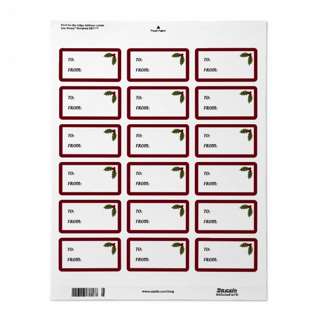 Holly Gift-etiketter Adressetikett (Helt Ark)