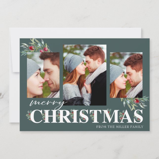 Holly God jul Helgdag Photo Collage Julkort (Framsida)