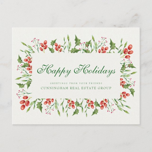 Holly Gräs & Berry | Holiday Greetings Vykort (Framsida)