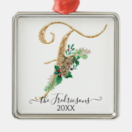 Holly Gräs Cone jul Guld Glitter Monogram F Julgransprydnad Metall