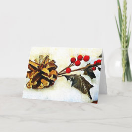 Holly Gräs Cone Winter Hälsning Helgkort