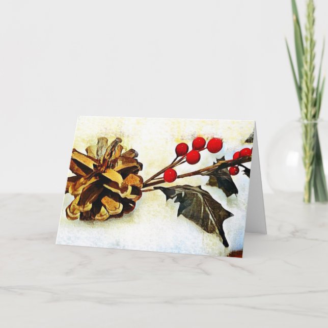 Holly Gräs Cone Winter Hälsning Helgkort (Framsida)