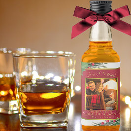 Holly & Gräs God jul Guld Ram Photo Mini Spritflaskor Etikett
