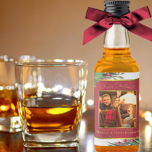 Holly & Gräs God jul Guld Ram Photo Mini Spritflaskor Etikett
