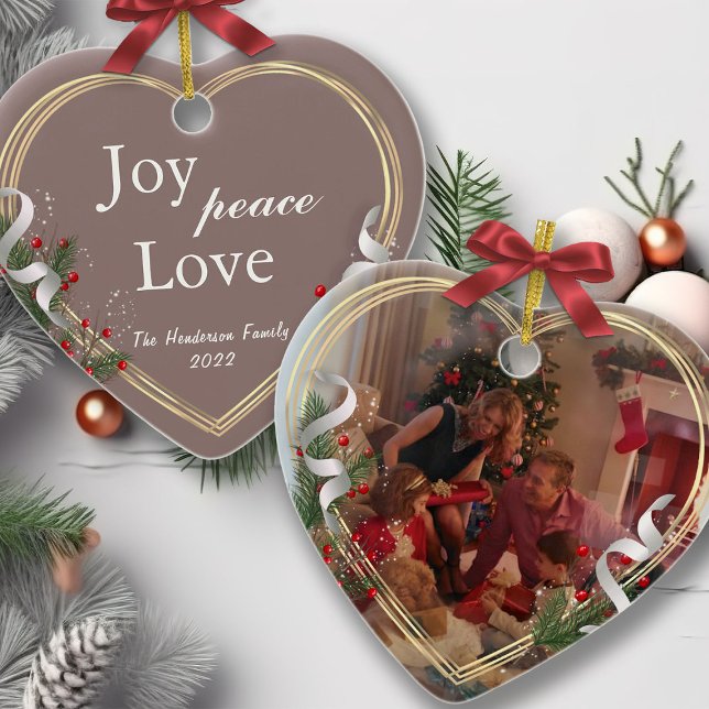 Holly & Gräs Guld Ram-familjefotfoto, tvåsidig Ce Julgransprydnad Keramik (Skapare uppladdad)