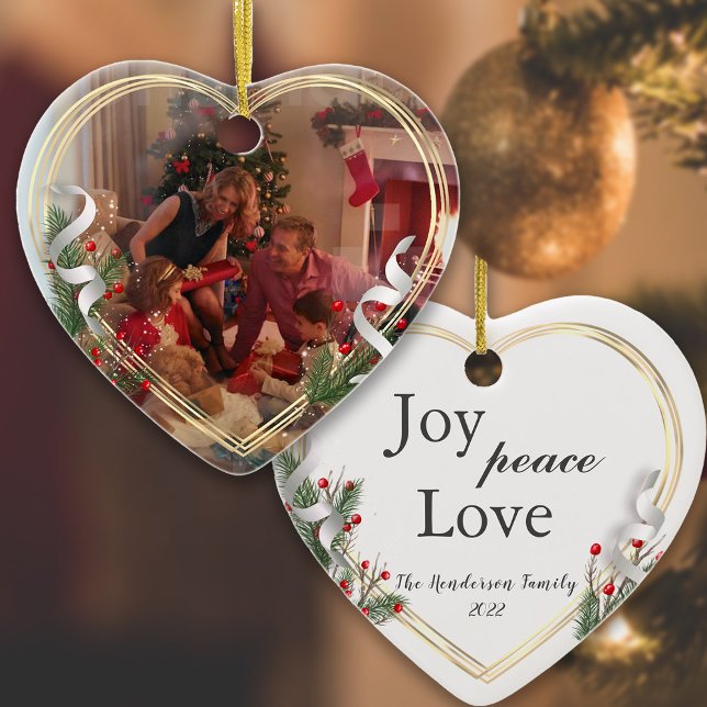 Holly & Gräs Guld Ram-familjefoto, tvåsidigt Julgransprydnad Keramik (Skapare uppladdad)