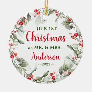 Holly Greenery Photo jul Ceramic Ornaments Julgransprydnad Keramik