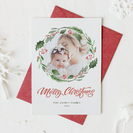 Holly Greenery WandeCircle Photo God jul Julkort