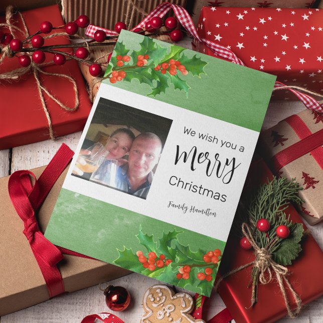 Holly Grenar God jul Flat Julkort (Skapare uppladdad)