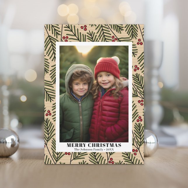Holly Grenar God jul Photo Download Julkort (Photo Christmas Card)