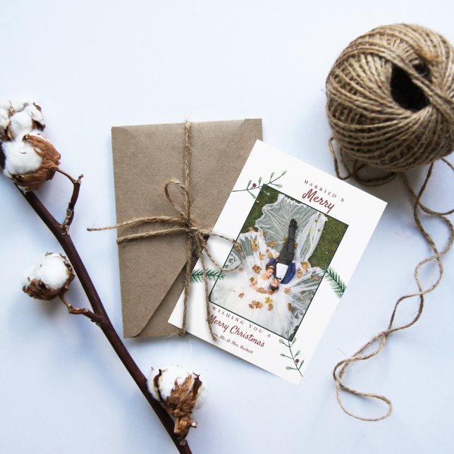 Holly Grenar Newlyweds 1:a jul Bröllop Julkort (Skapare uppladdad)