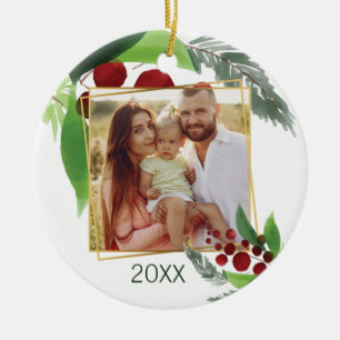Holly Grenar Photo jul Ornamet Julgransprydnad Keramik