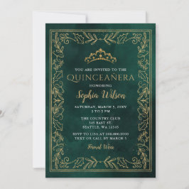 Holly Grönt Guld Princess Tiara Quinceañera Inbjudningar