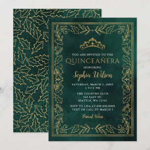 Holly Grönt Guld Princess Tiara Quinceañera Inbjudningar