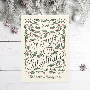 Holly Hand-lettered God jul Helgdag Card Julkort